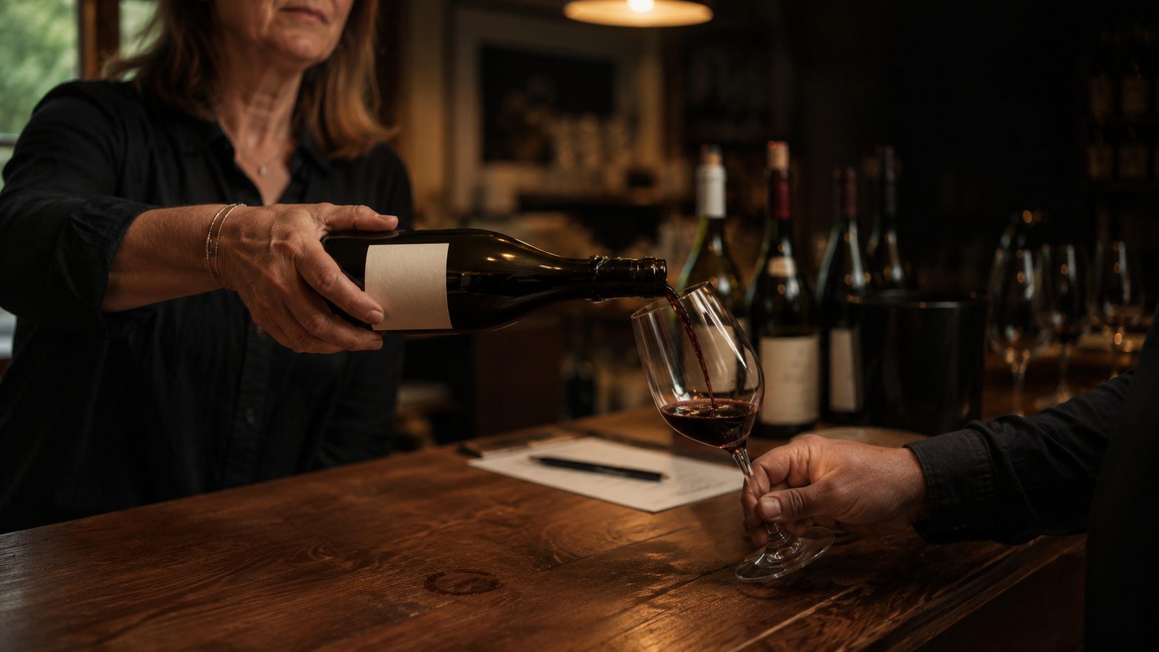 A pour at the tasting bar
